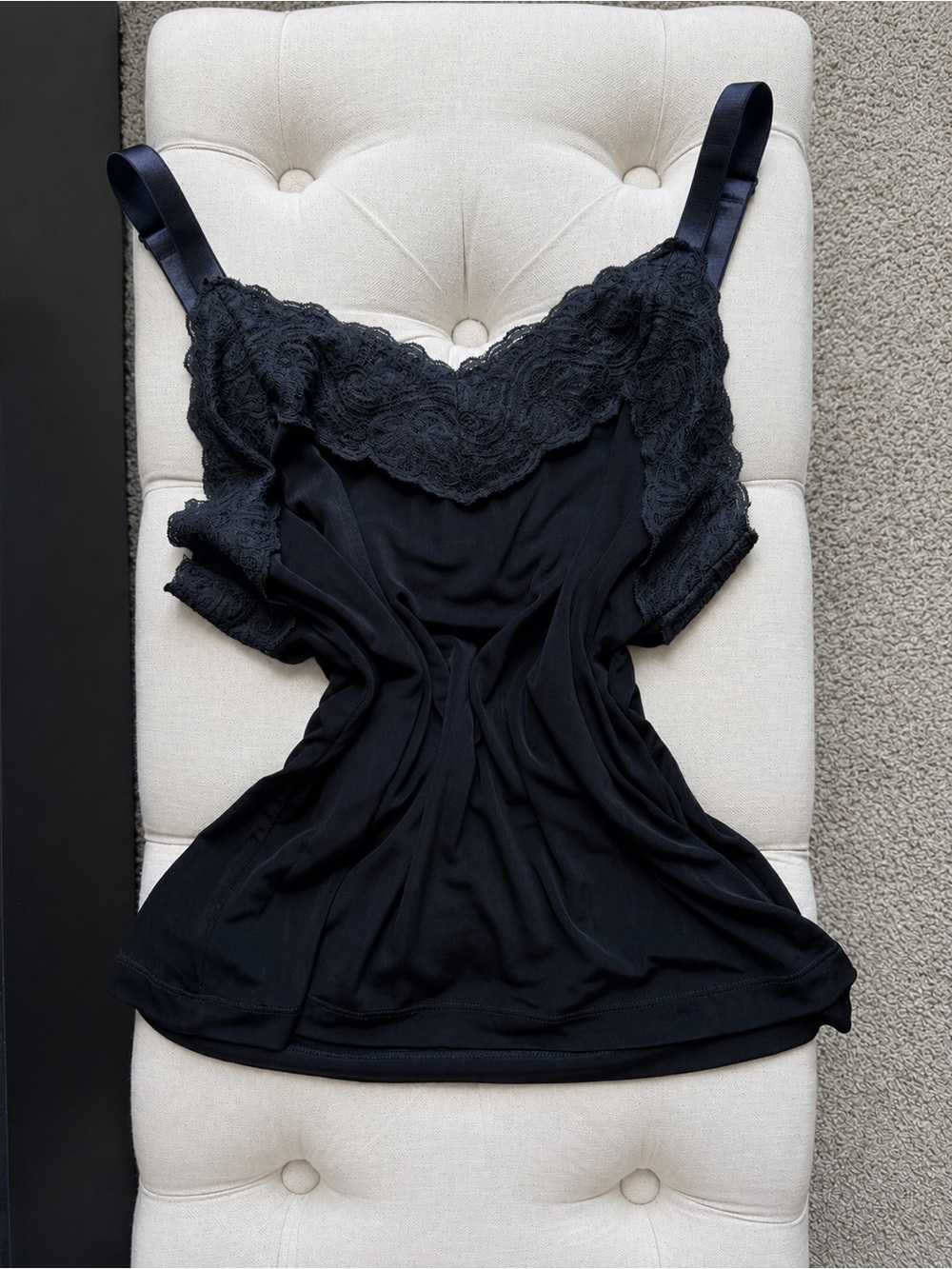 Y2K Chico’s Travelers Black Lace Trim Stretch Travel Knit Tank Top